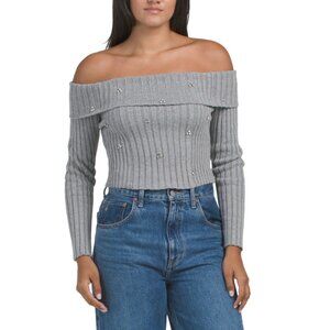 LUSH Grey Off The Shoulder Sweater